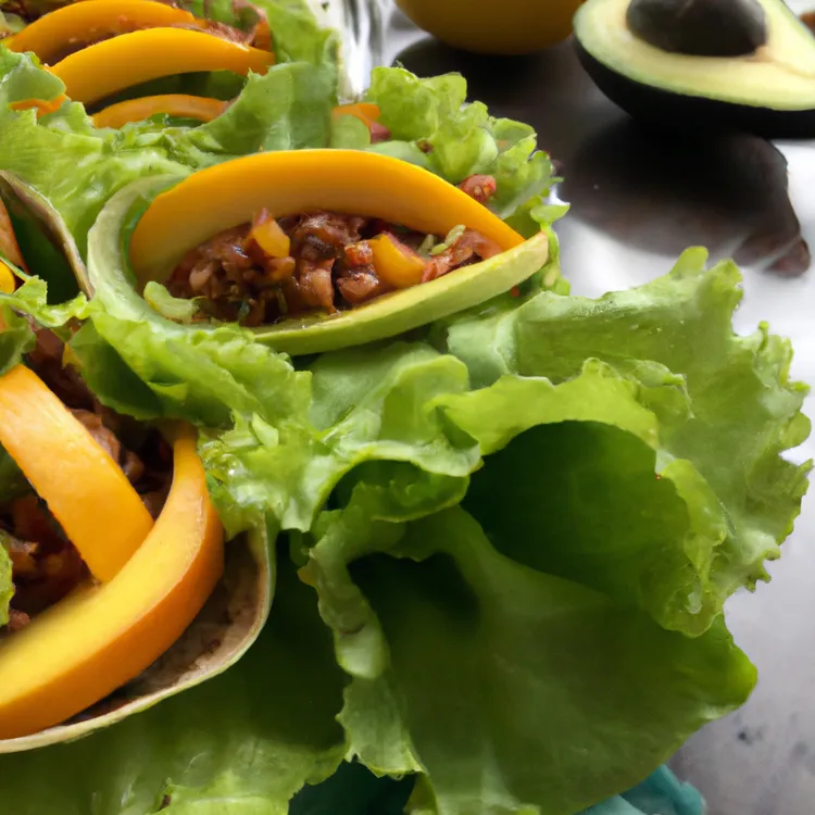 Vegan lentil lettuce wraps with carrots, avocado and mango