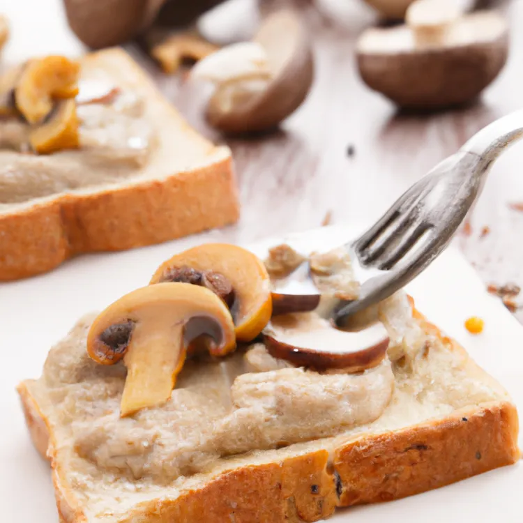 Vegan mushroom-cashew toast with onion and olive oil