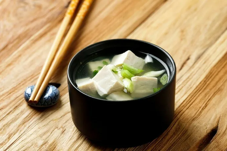 Vegetable miso soup with tofu and broccoli