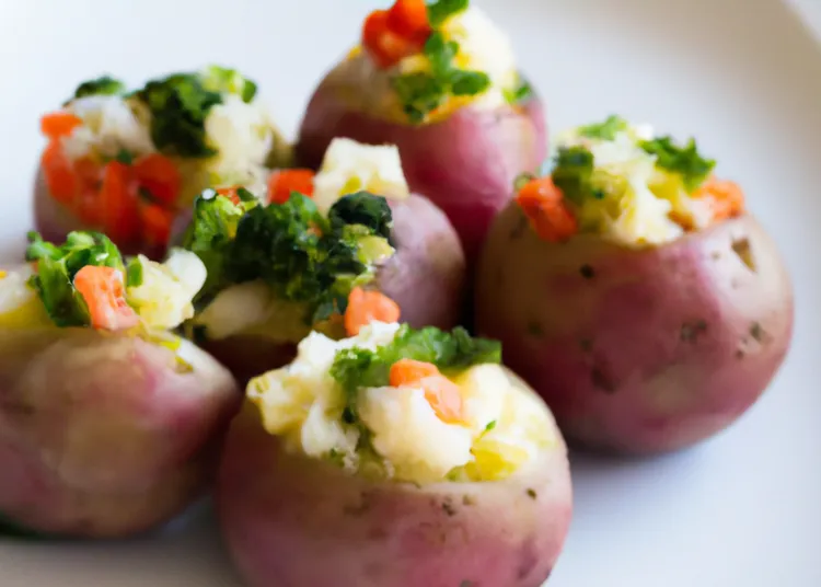 Twice-baked veggie potatoes with broccoli, red pepper and onion