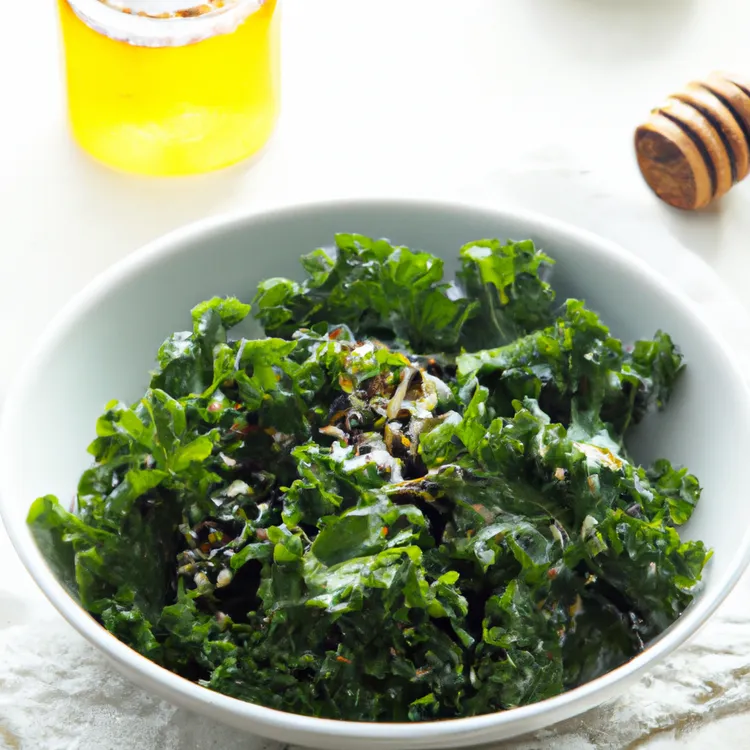 Honey kale salad with lemon, mustard and red pepper