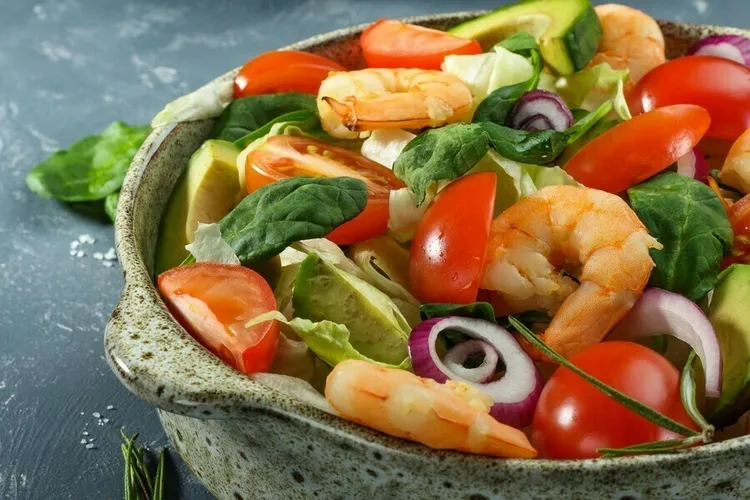 Lime shrimp avocado salad with jalapenos and tomatoes