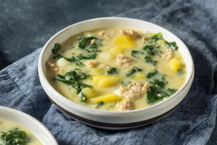 Tuscan sausage and potato soup with spinach and cream