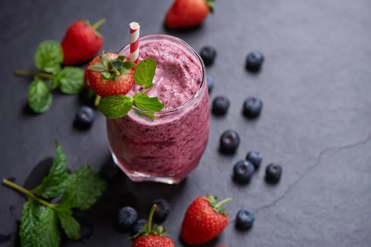 Blueberry, banana and strawberry smoothie