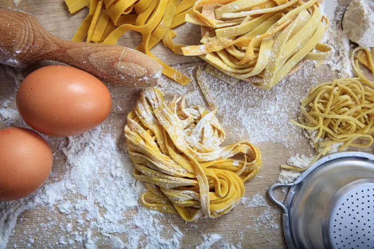 Freshly-made egg pasta with white wheat flour