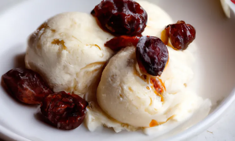 Ice cream with roasted grapes and walnut oil