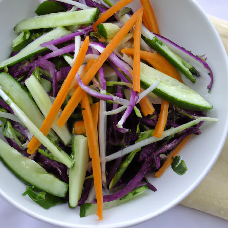Leafy green and vegetable salad with lemon-tahini dressing