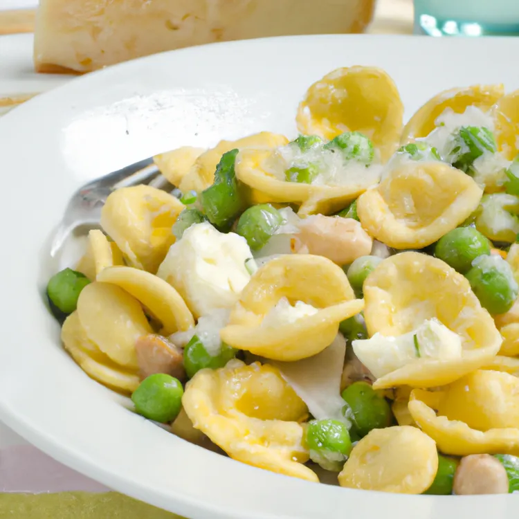 Lemon-spearmint orecchiette with peas, pine nuts and ricotta