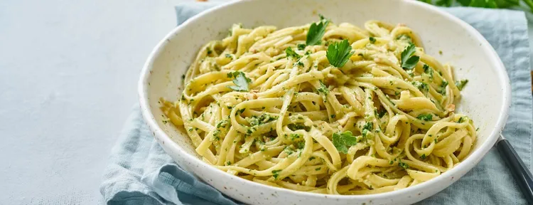 Parsley scallion hummus pasta