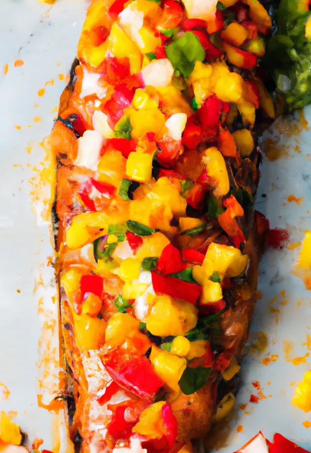 Salmon with pineapple salsa and spicy chile sauce
