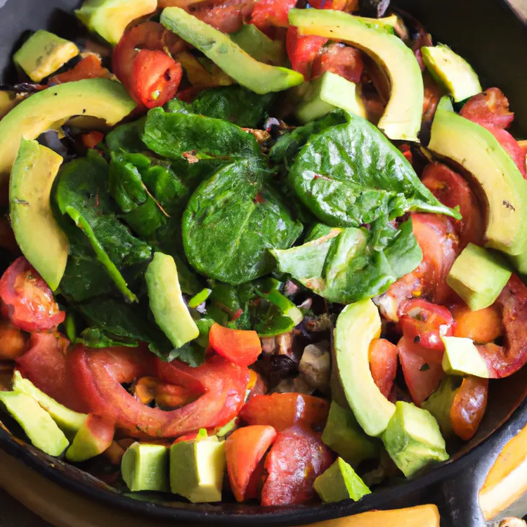 Spinach and black bean skillet with avocado