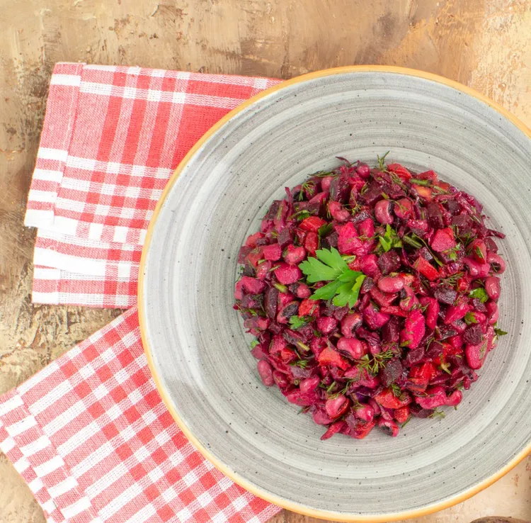 Beet and carrot salad with coriander and sesame salt