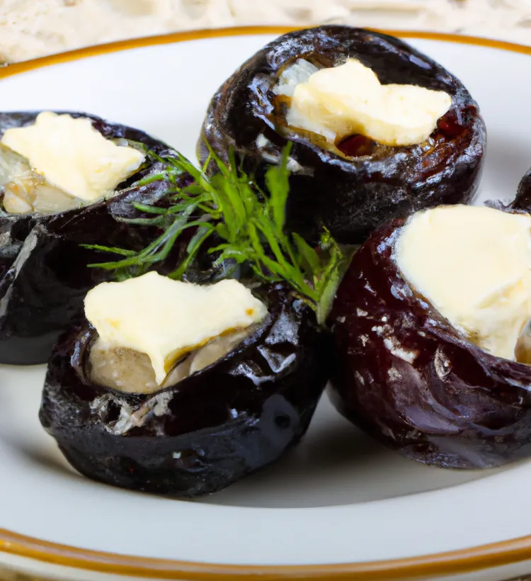 Cheese-stuffed prunes with almonds