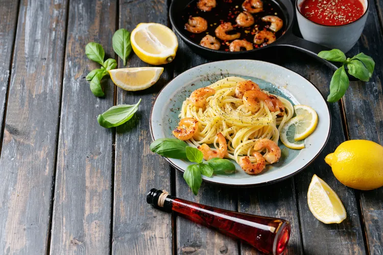 Lemon spaghetti squash with shrimp