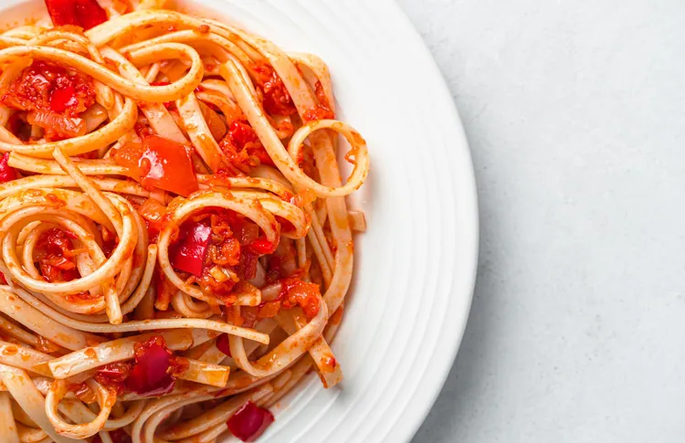 Linguine with pancetta and sauteed cherry tomatoes