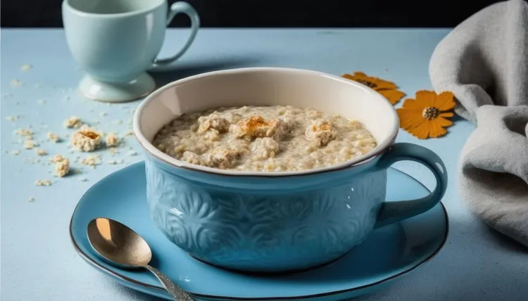 Oatmeal with diced fruit and pistachios