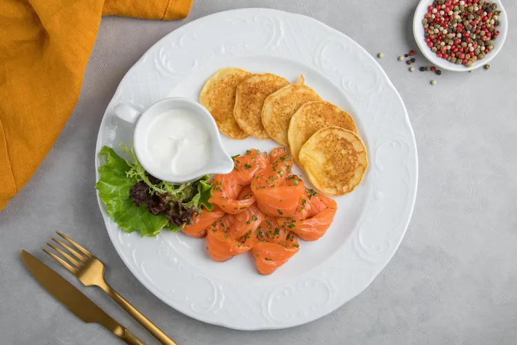 Potato pancakes with smoked salmon