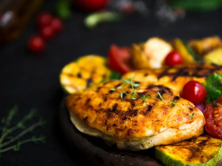 Pressed chicken with yellow squash and tomatoes