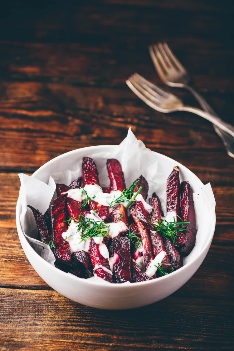 Roasted beet and feta gratin with fresh mint