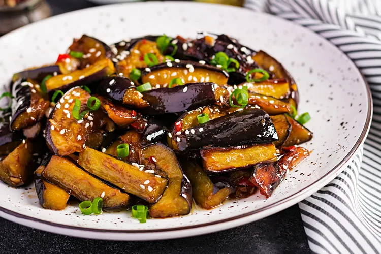 Stir fried japanese eggplant with ginger and miso
