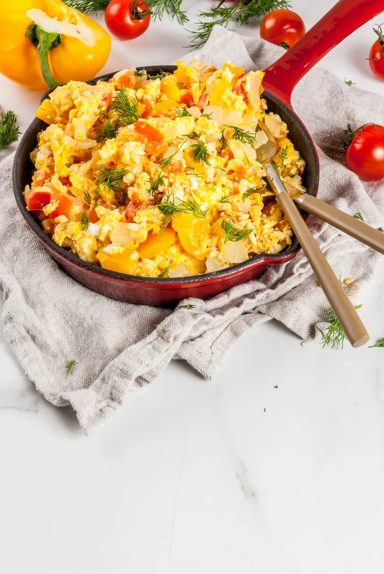Vegetarian quorn colombian scrambled eggs