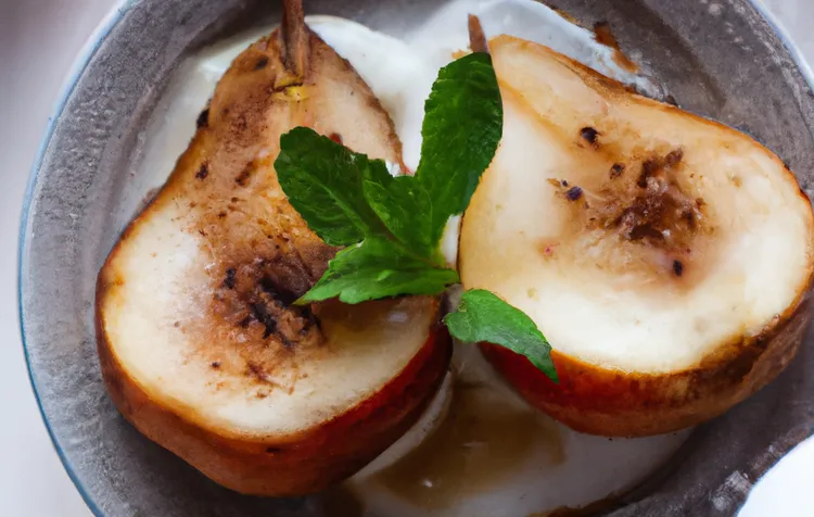 Warm pear with cinnamon ricotta