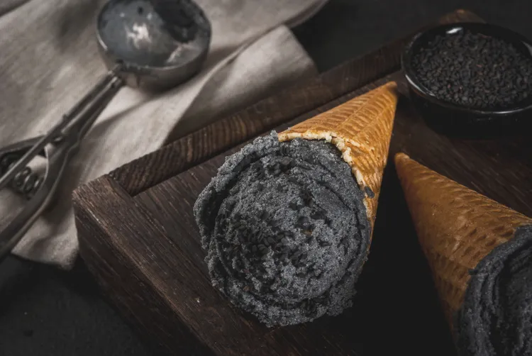 Black sesame ice cream cones