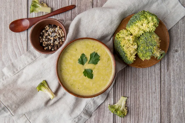 Broccoli, potato and blue cheese soup