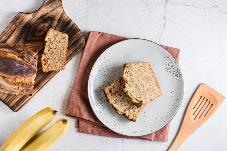 Chai banana bread with sticky honey and hazelnut topping