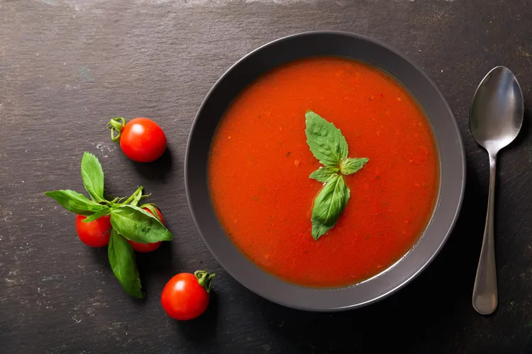 Chilled fresh tomato and basil soup