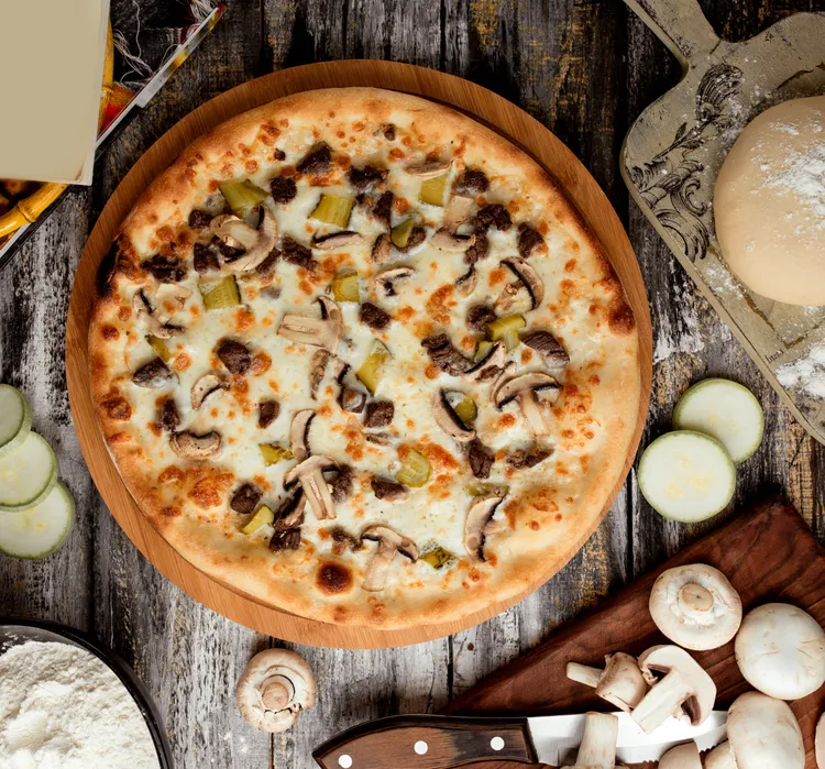 Mixed mushroom, garlic and chilli pizza
