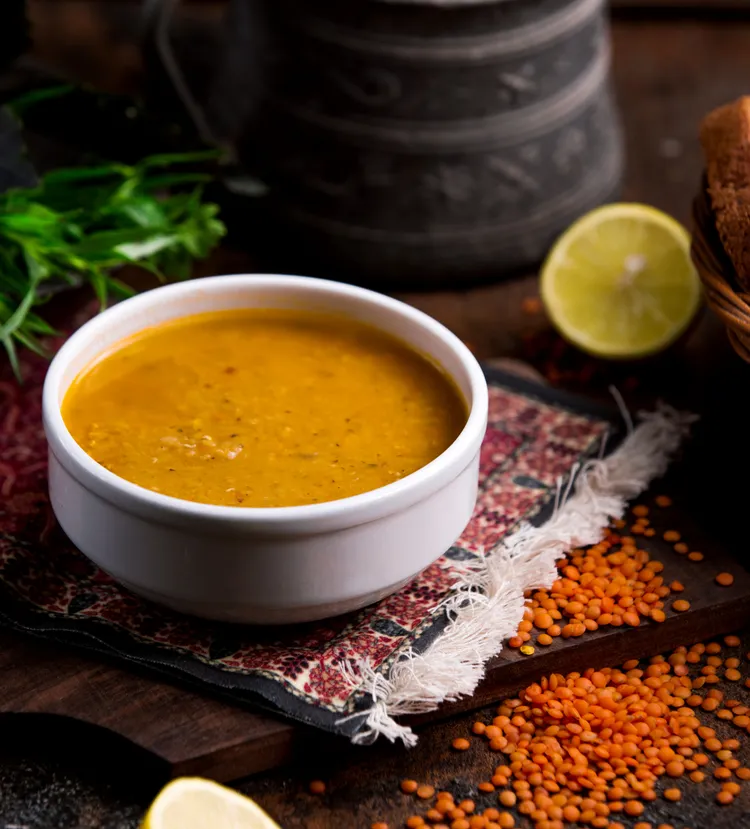 Red lentil soup with coriander oil