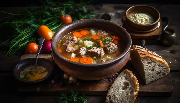 Slow-cooked beef and barley soup