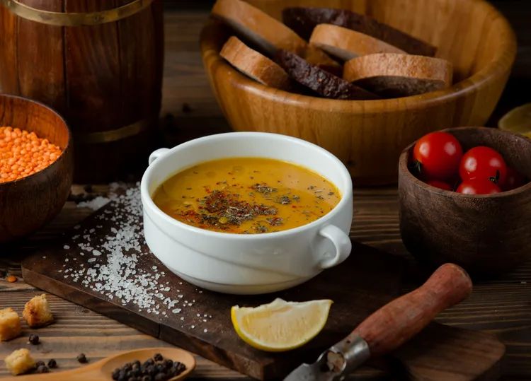 Spiced pumpkin and lentil soup