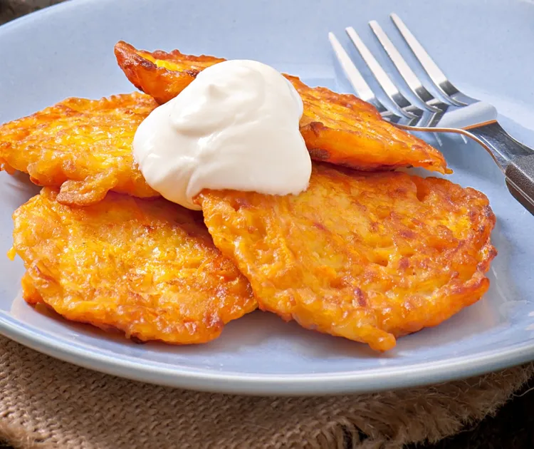 Sweet potato scallops with spiced sour cream