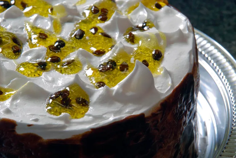 Banana cake with passionfruit icing
