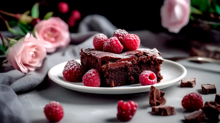 Warm chocolate and raspberry fudge cake
