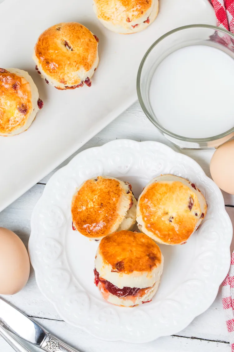 Baby scones with jam and cream