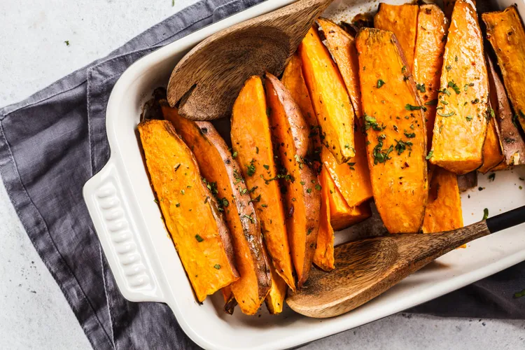 Barbecued sweet potato with gremolata dressing