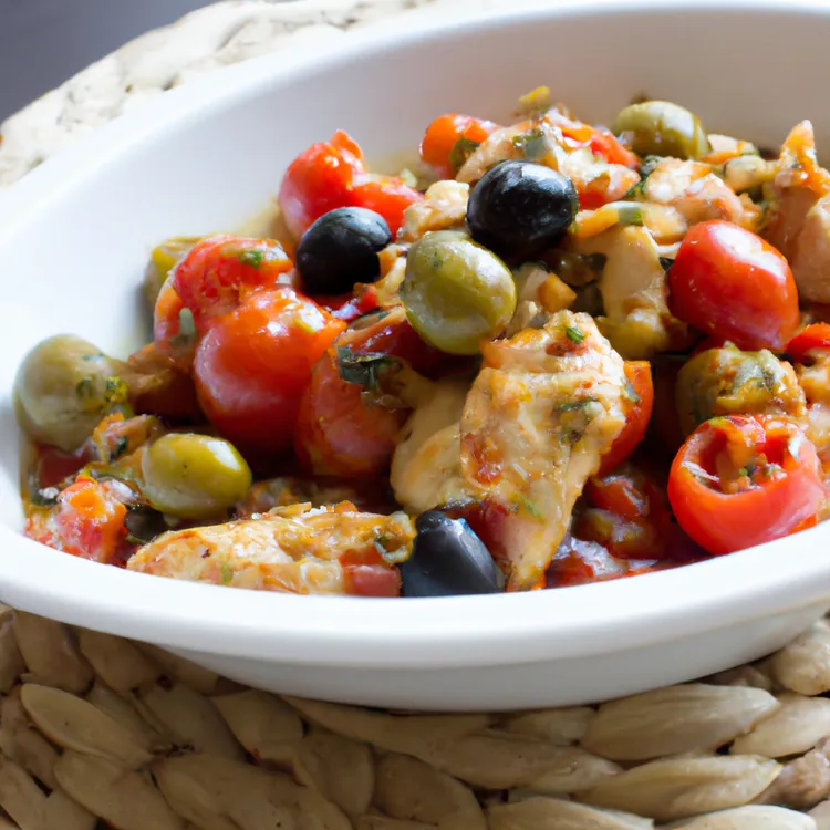 Chicken with cherry tomatoes, olives and capers