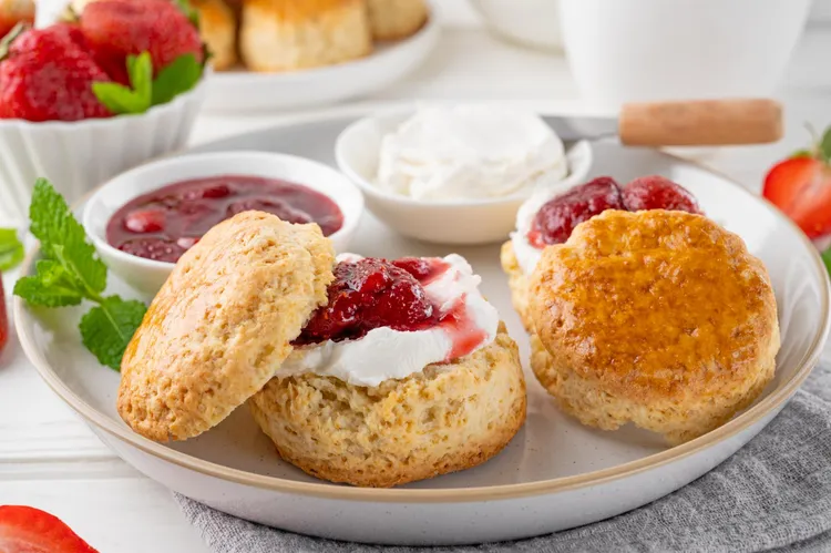 Classic scones with jam and cream