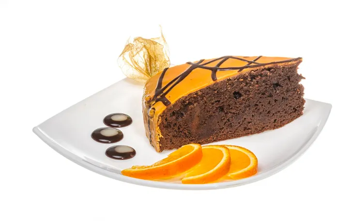 Soft chocolate cake with orange creme anglaise