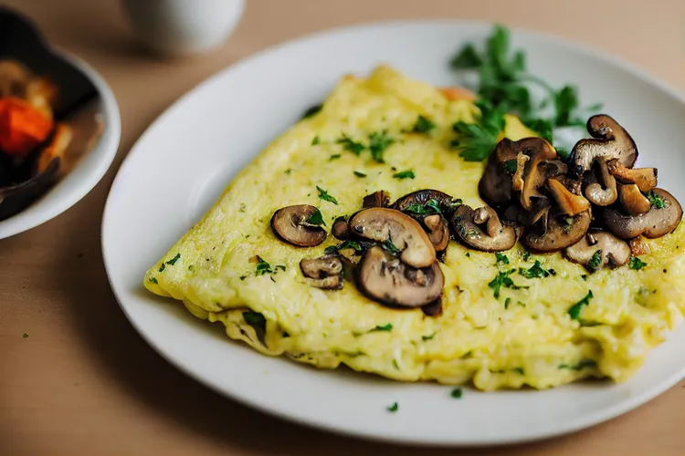 Omelette with stir-fried shiitake mushrooms and rice (low-fat)