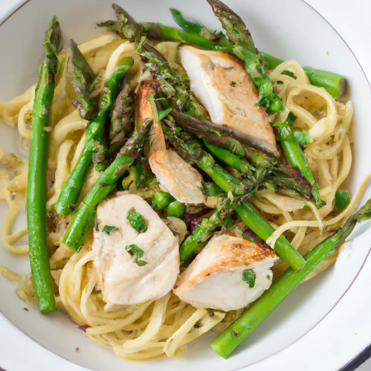 Poached chicken and asparagus spaghetti