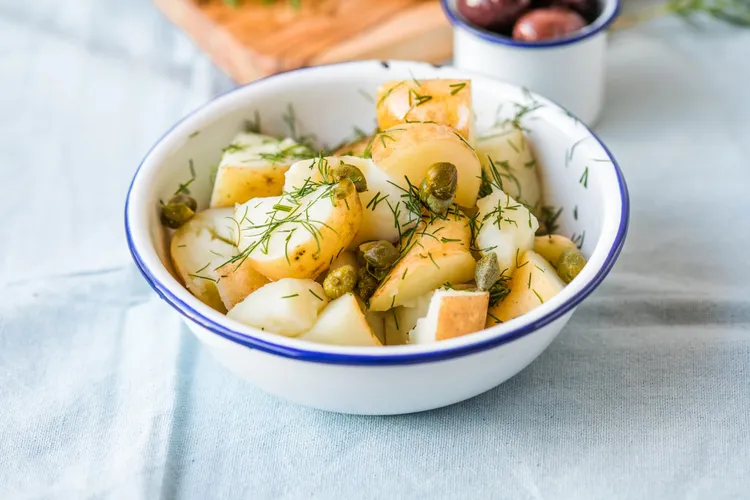 Smashed greek lemon potatoes with olives