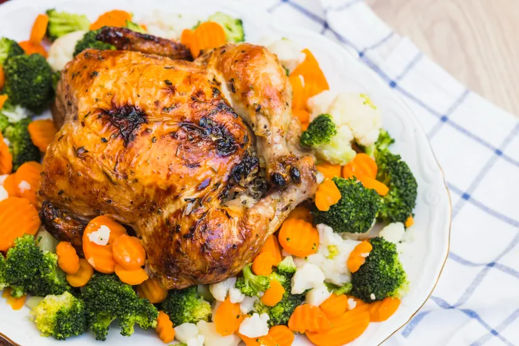 Spice-roasted chicken with vegetables