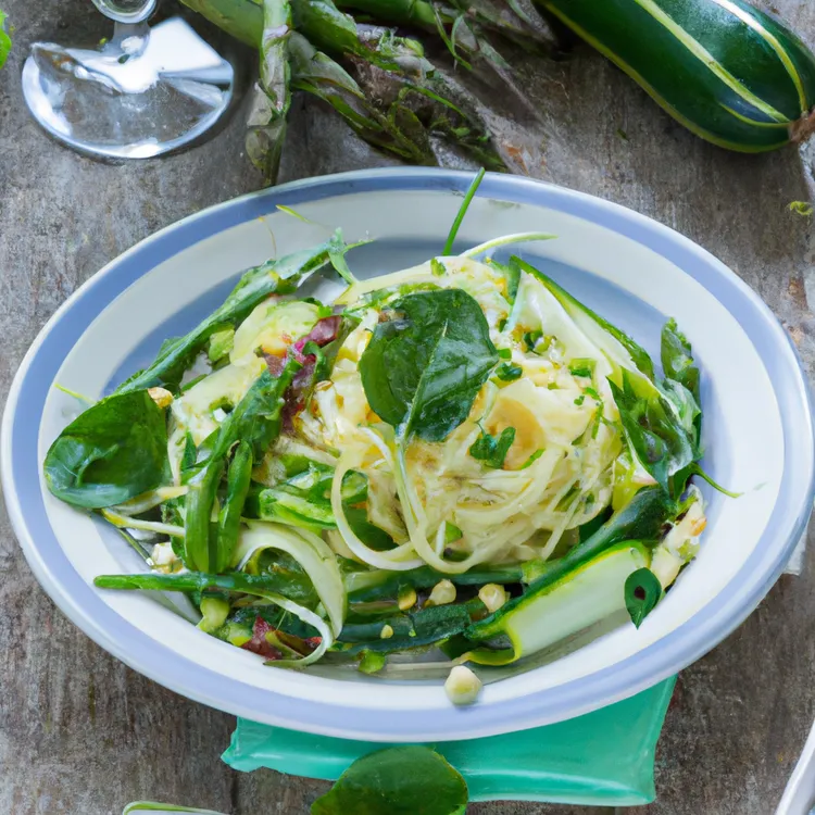 Wholegrain spaghetti with green vegetable 'cacio e pepe'