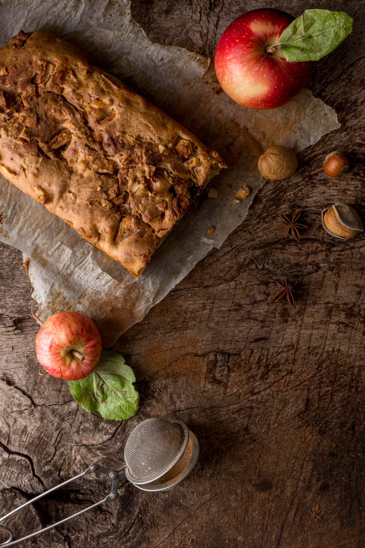 Apple and walnut loaf with butterscotch sauce