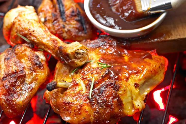 Barbecued chicken with fiery romesco sauce