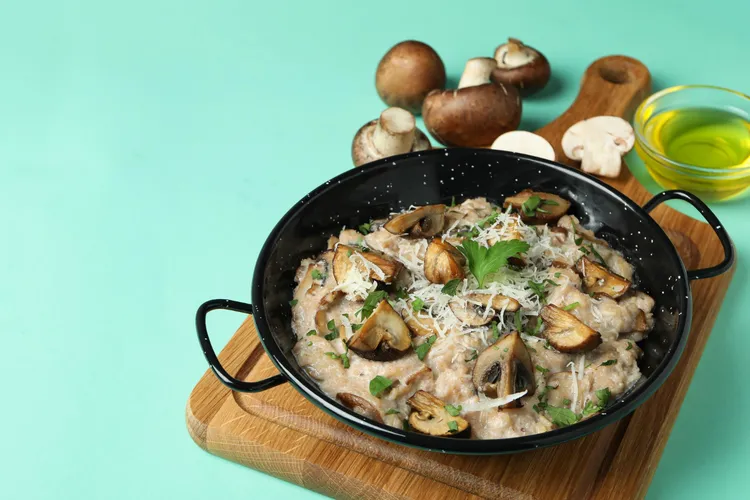 Prosciutto, mushroom and barley risotto